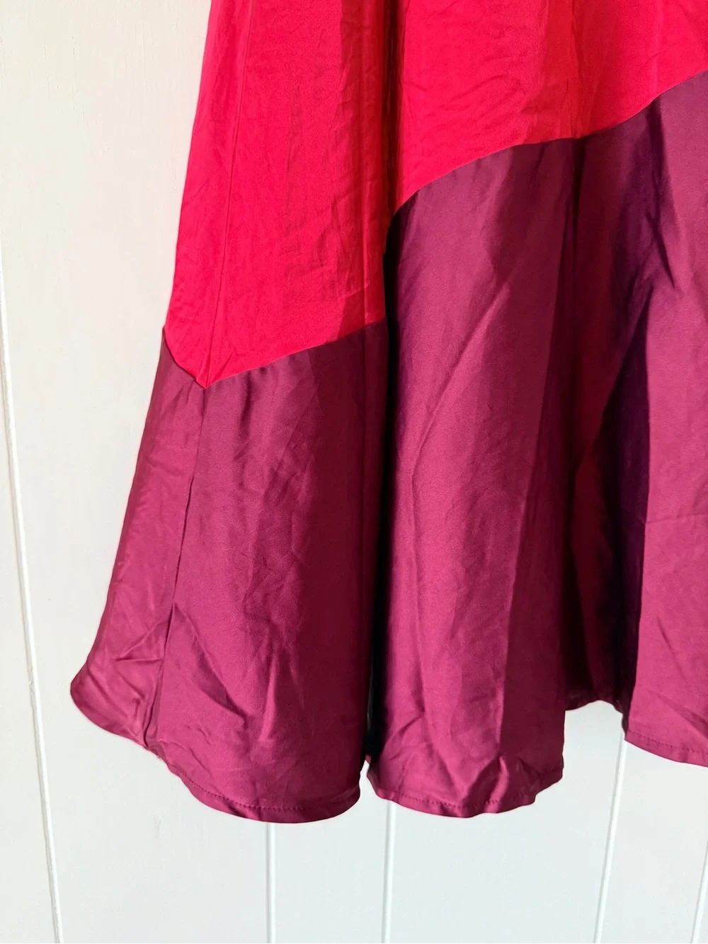 NY&Co. Lena Colorblock Bias Cut Satin Midi Skirt Red Wine